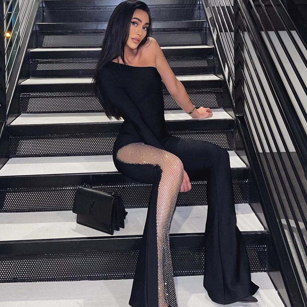 RHINESTONE BANDAGE JUMPSUIT