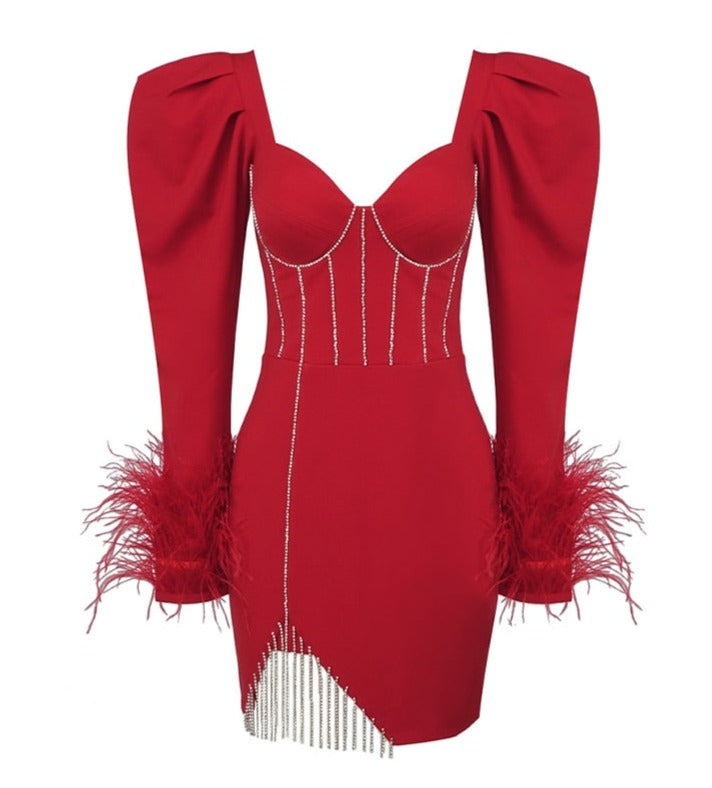 LUXURY BODYCON CRYSTAL TASSEL MINI DRESS