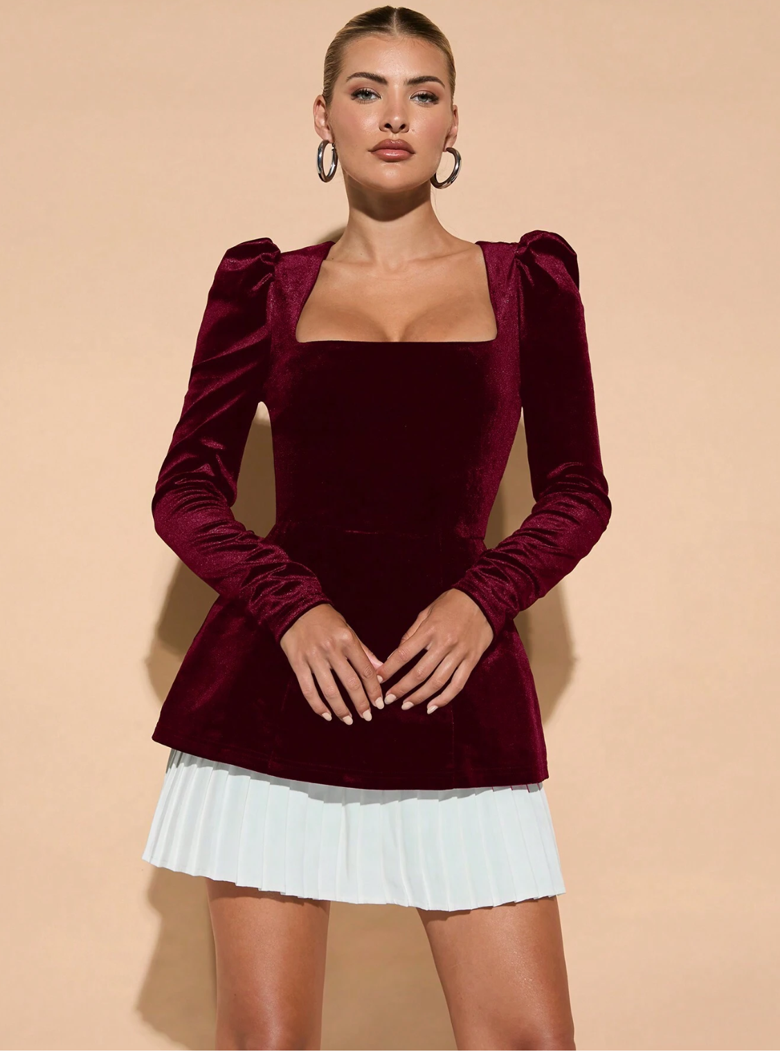 PLEATED HEM VELVET FULL SLEEVE CO-ORD