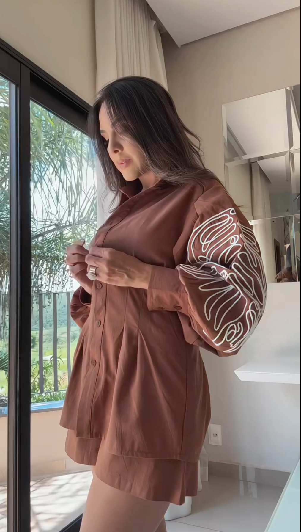 BROWN EMBROIDERED SLEEVE C0-ORD