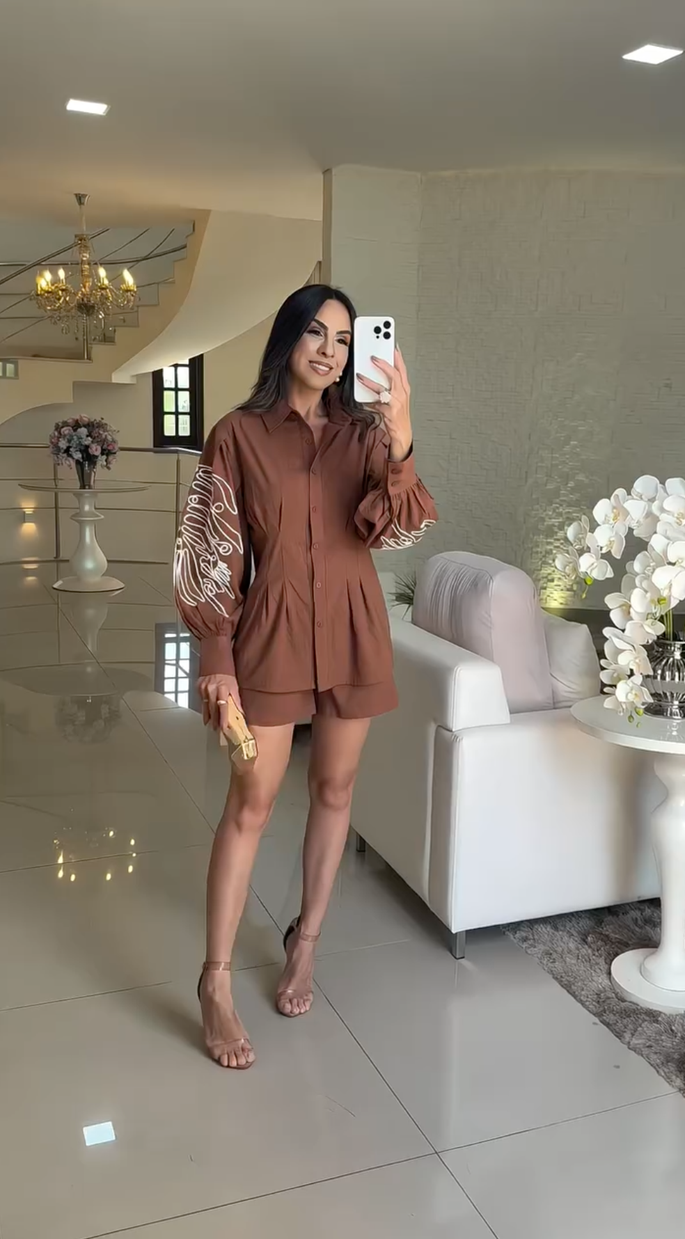 BROWN EMBROIDERED SLEEVE C0-ORD