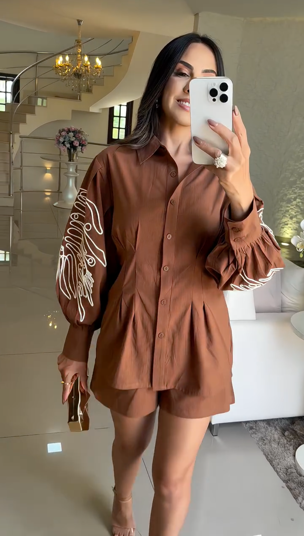 BROWN EMBROIDERED SLEEVE C0-ORD