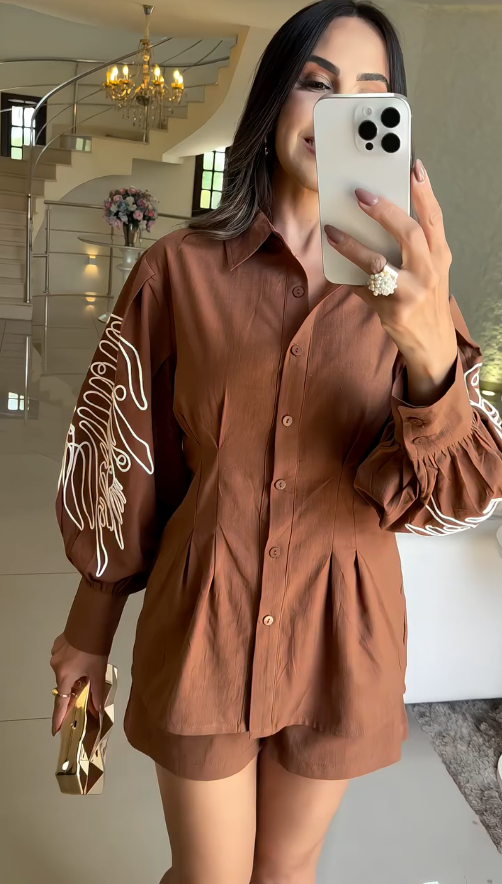 BROWN EMBROIDERED SLEEVE C0-ORD