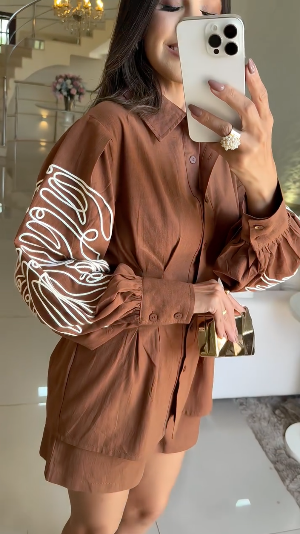 BROWN EMBROIDERED SLEEVE C0-ORD