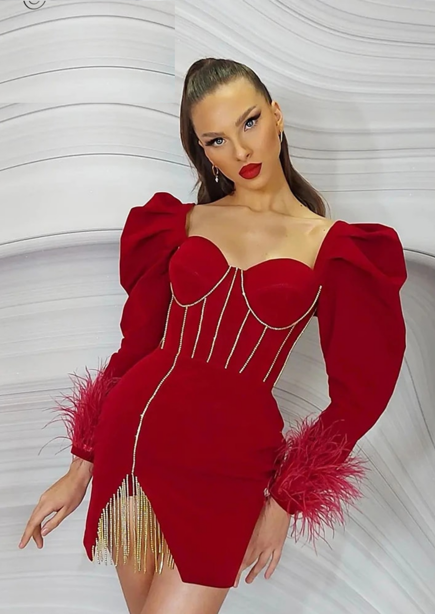 LUXURY BODYCON CRYSTAL TASSEL MINI DRESS