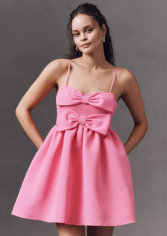 BOW  PINK  FLARE DRESS