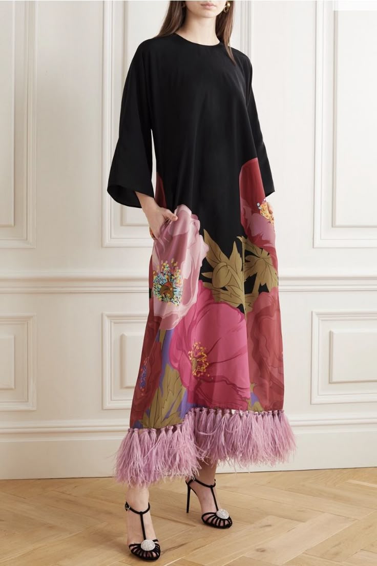 FLORAL PRINT FRINGE DETAILS DRESS