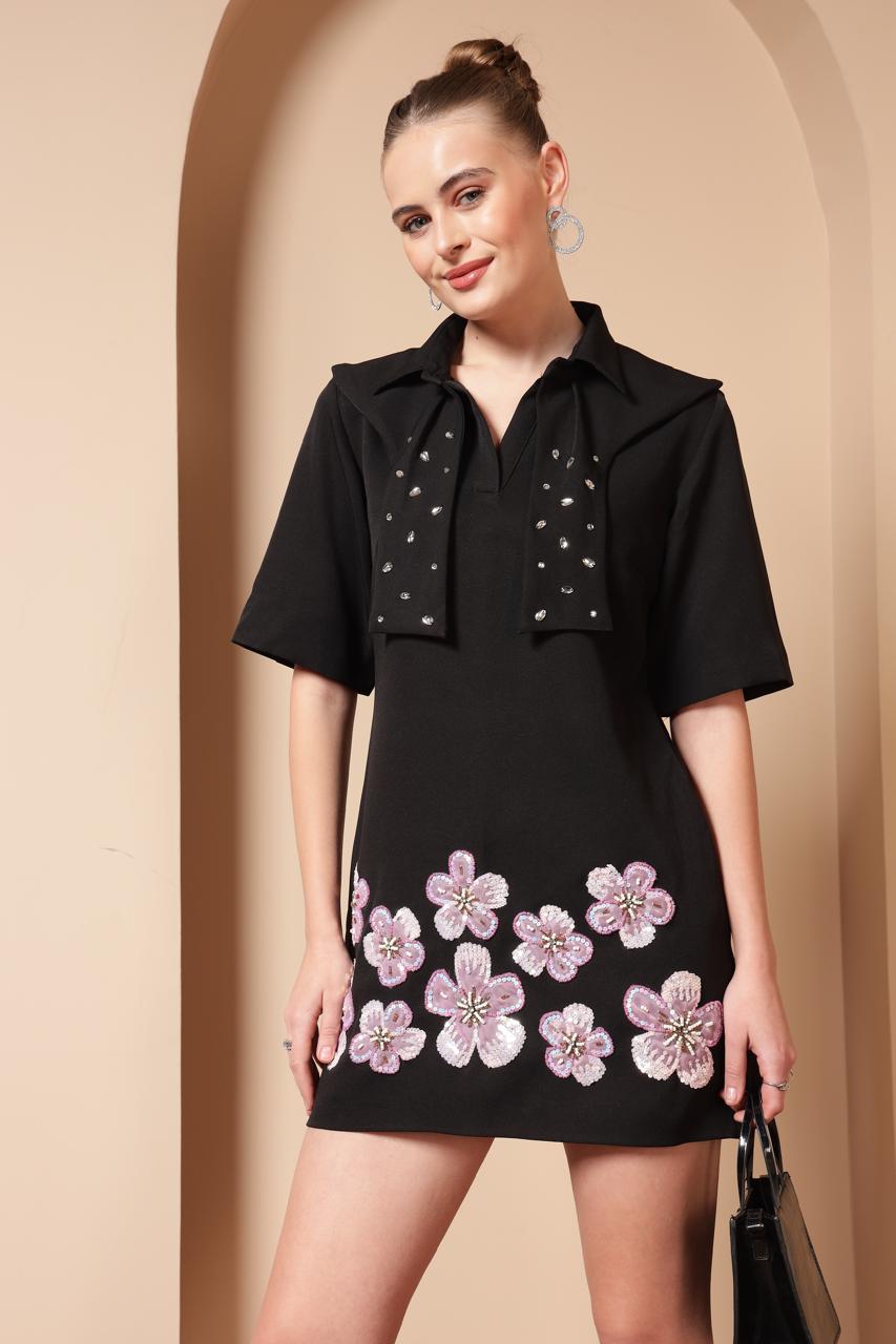 FLOWER PATCH EMBROIDERY DRESS