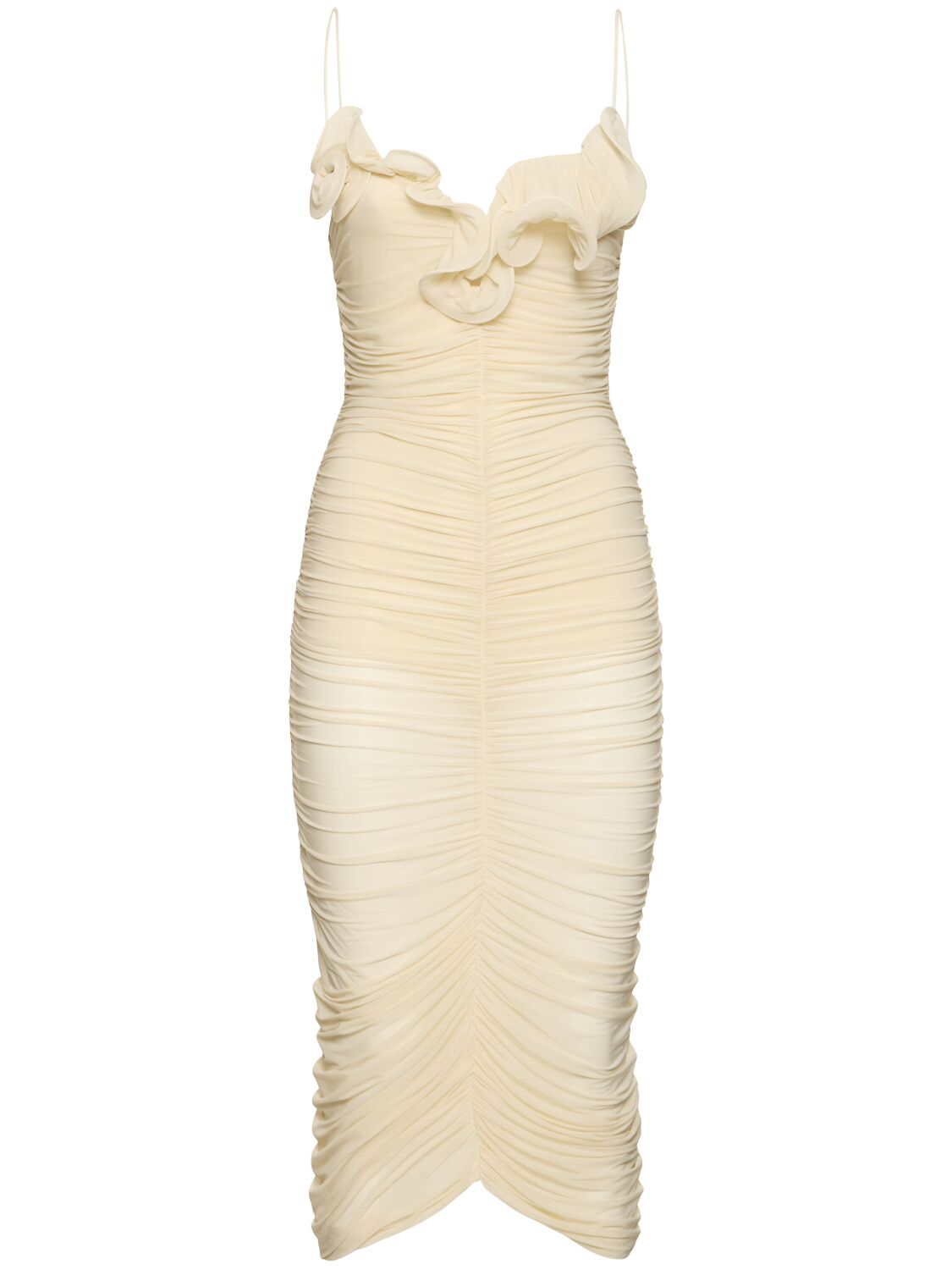 RUCHED STRETCH JERSEY MIDI DRESS
