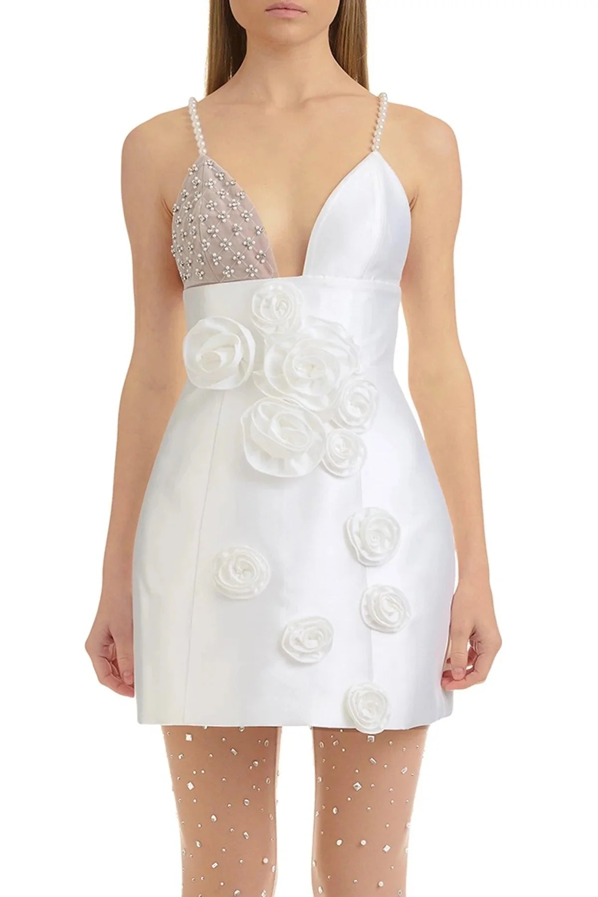ROSE APPLIQUE PEARL DRESS