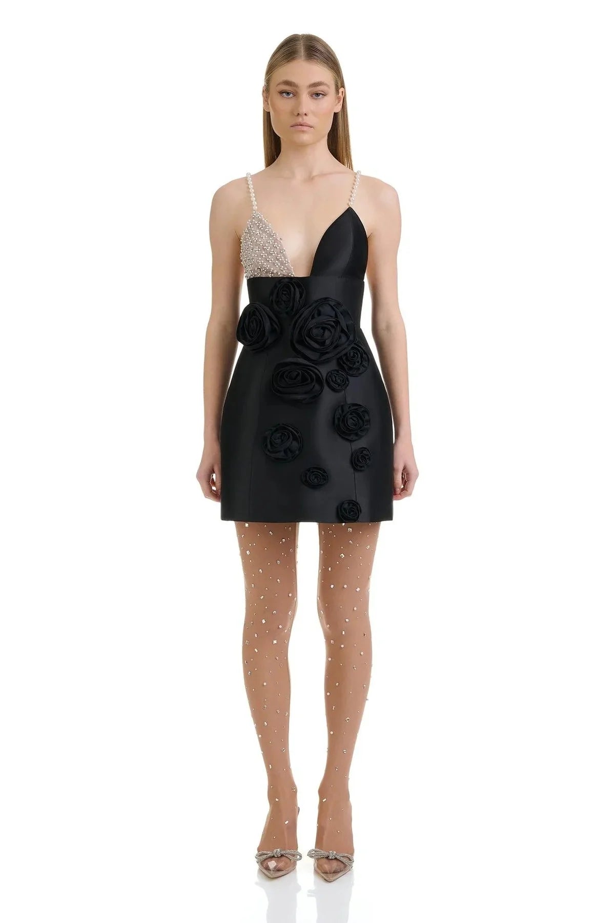 ROSE APPLIQUE PEARL DRESS