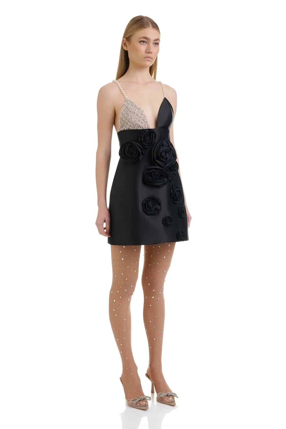 ROSE APPLIQUE PEARL DRESS