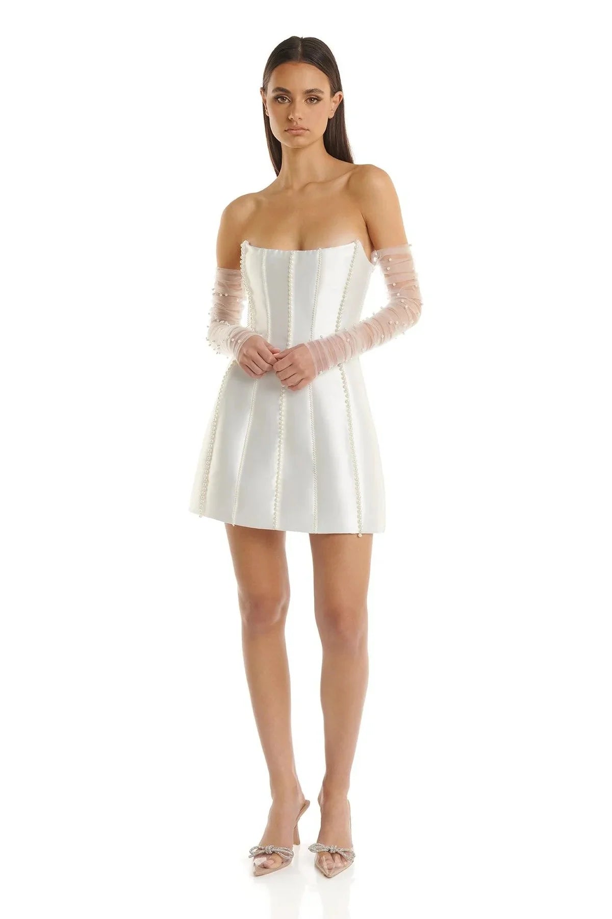 WHITE PEARL EMBEDDED DRESS