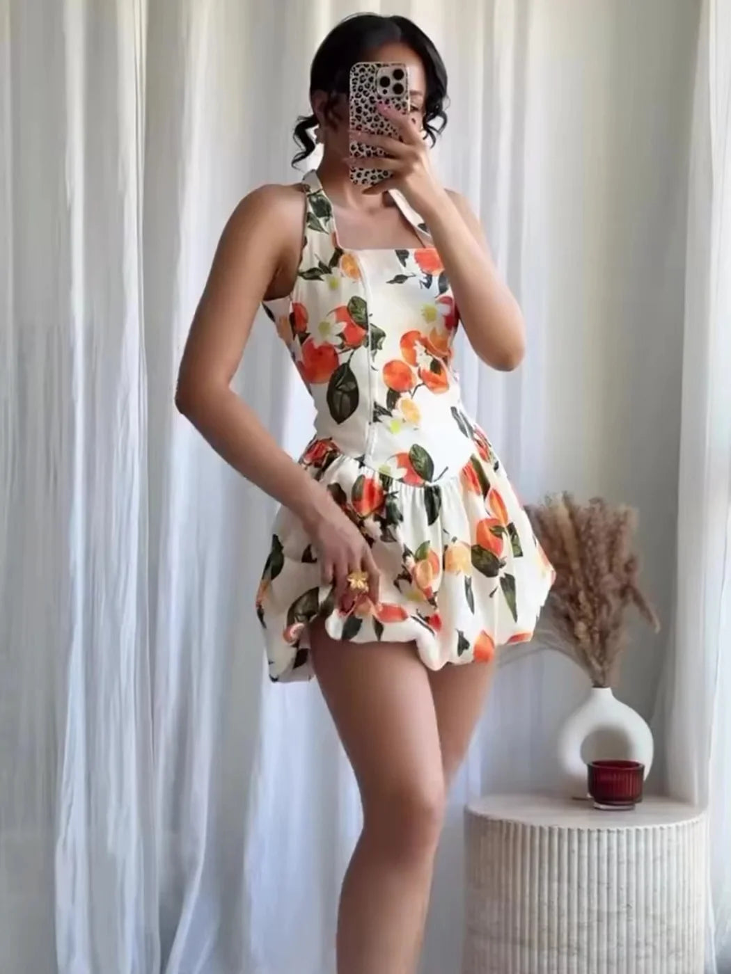 TANGERINE ORANGE PRINT BUBBLE DRFESS