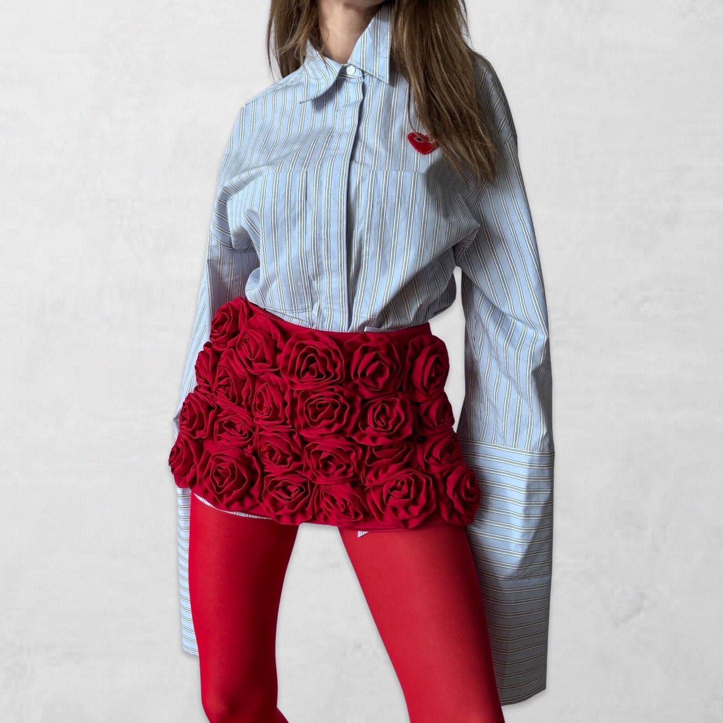 RED HIGH WAIST ROSE MINI SKIRT