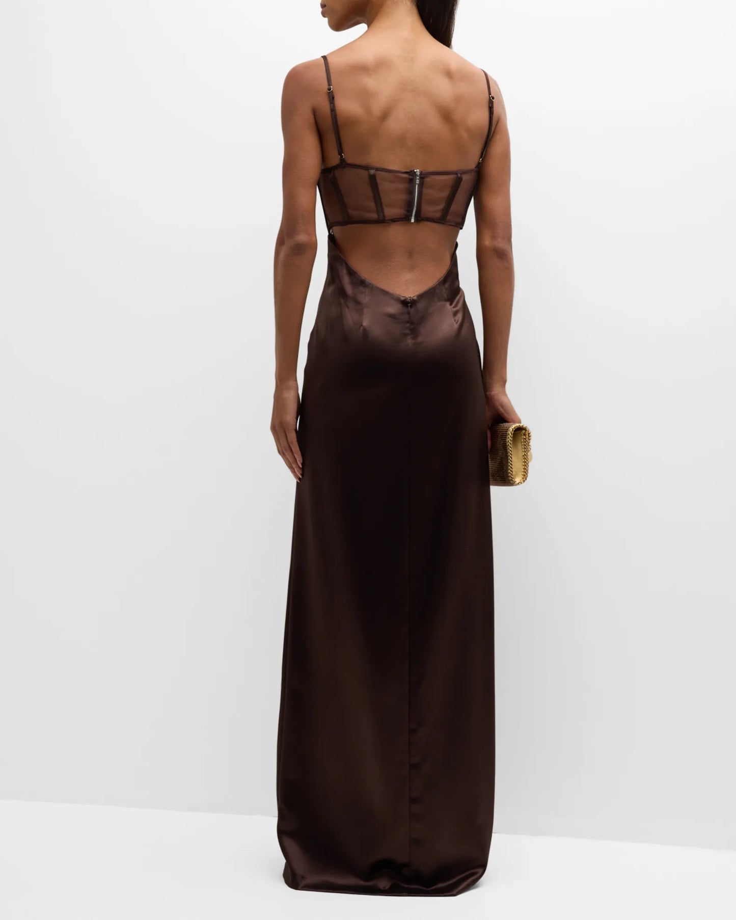 CORSET SATIN LONG SLIT DRESS