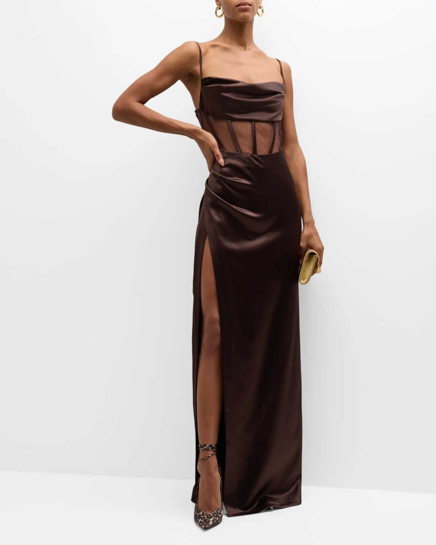 CORSET SATIN LONG SLIT DRESS