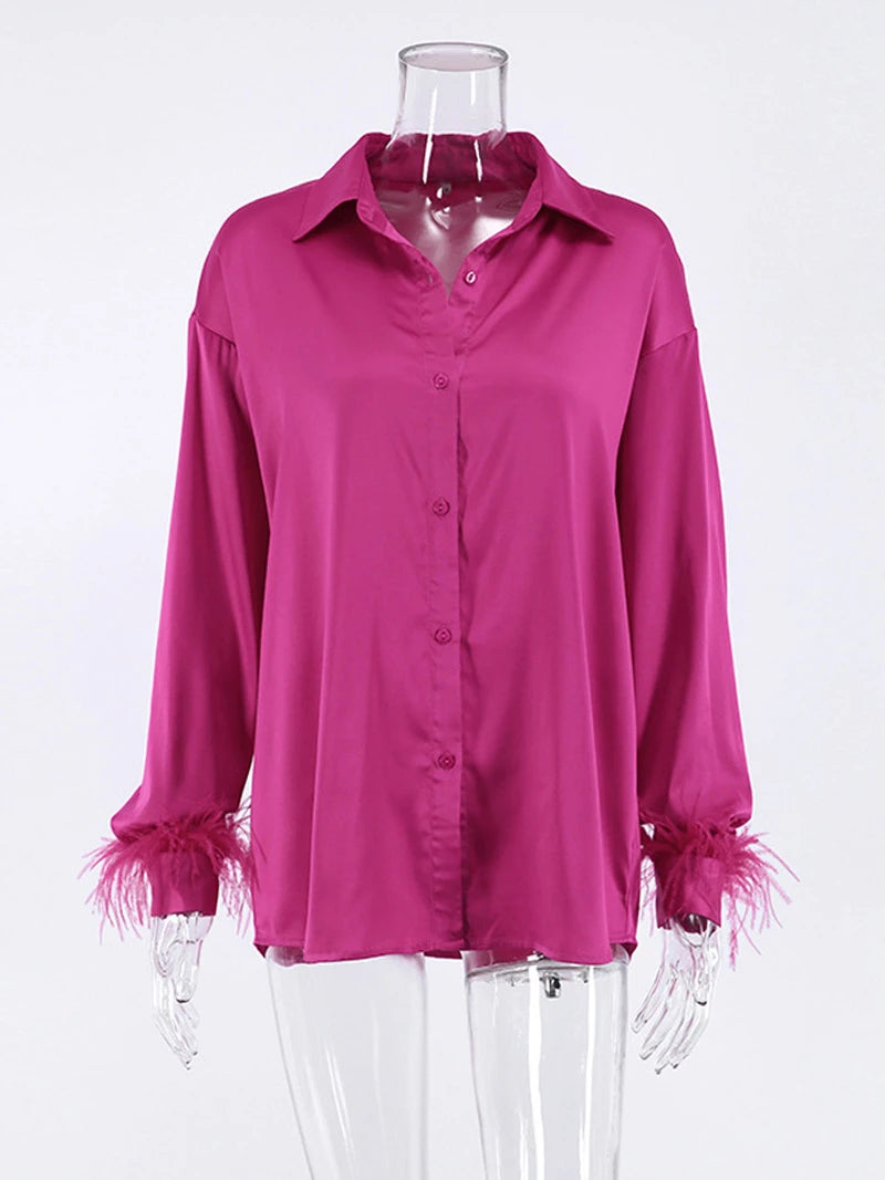 SATIN FEATHER SLEEVE SHIRT