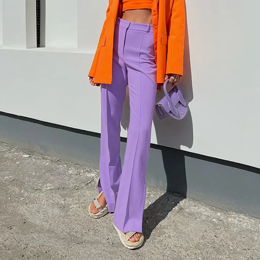 SOLID LILAC SLIT STRAIGHT PANT