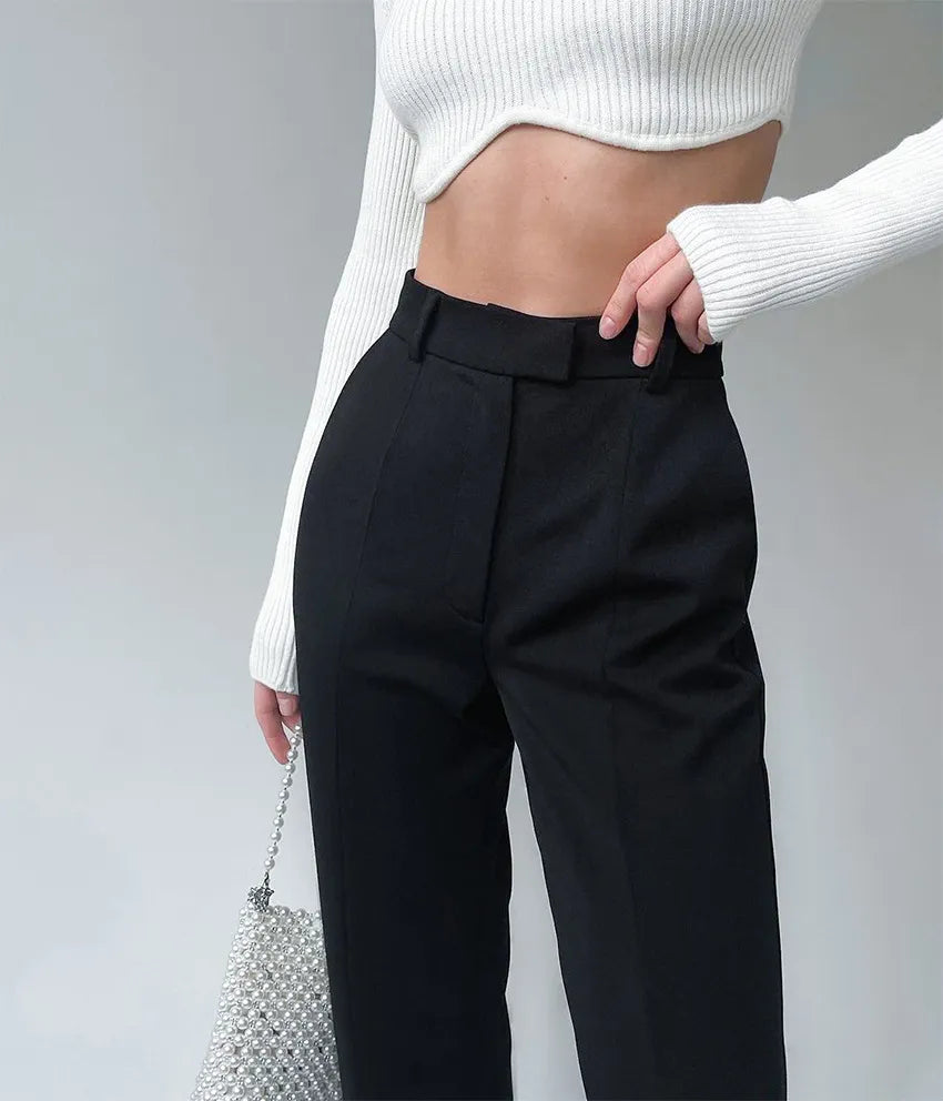 SOLID BLACK SLIM SLIT TROUSERS