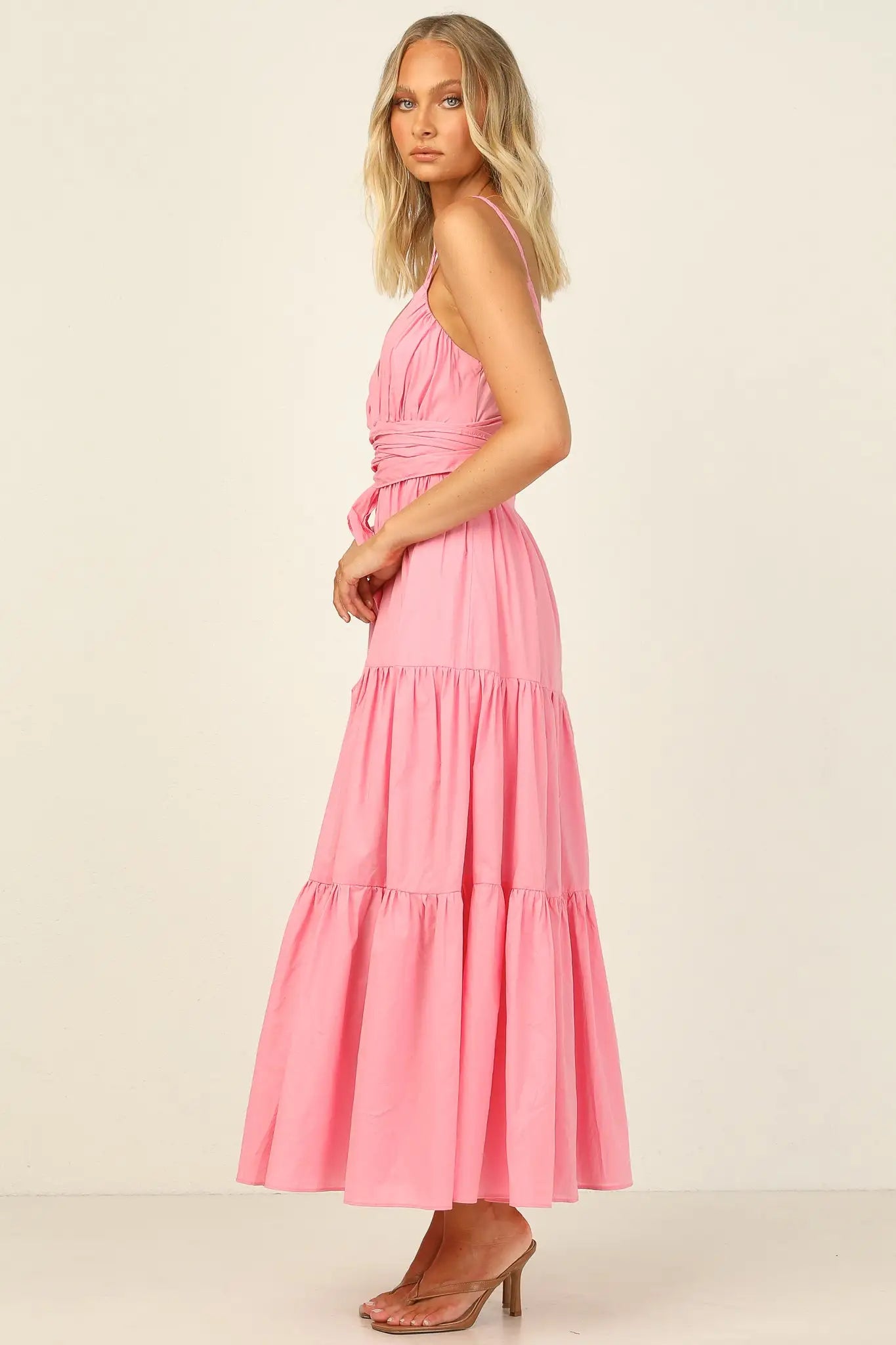 PINK WRAP AROUND WAIST TIE SUMMER DRESS