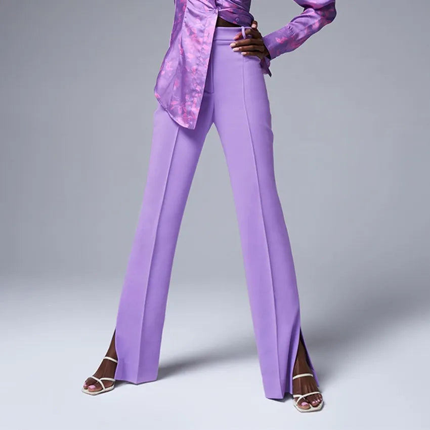 SOLID LILAC SLIT STRAIGHT PANT