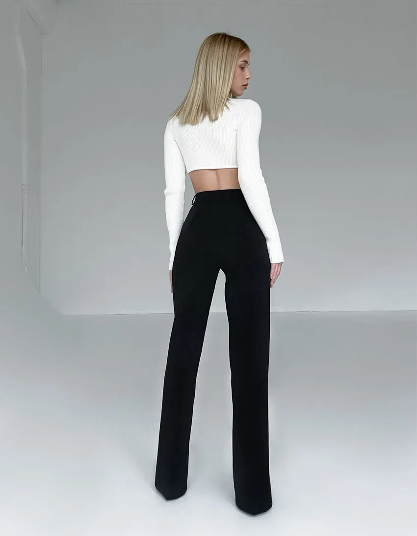 SOLID BLACK SLIM SLIT TROUSERS