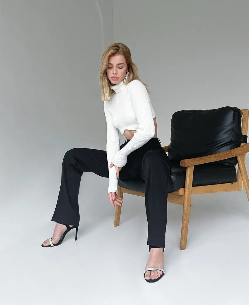 SOLID BLACK SLIM SLIT TROUSERS