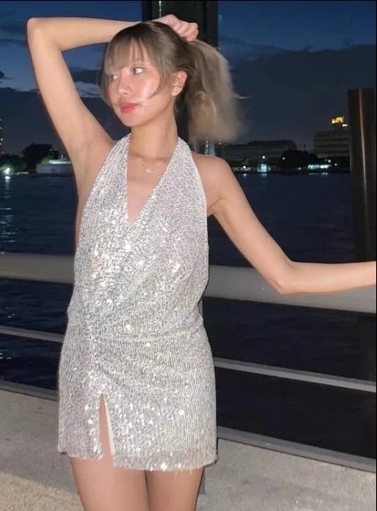 GLITTER SEQUINS MINI COCKTAIL DRESS