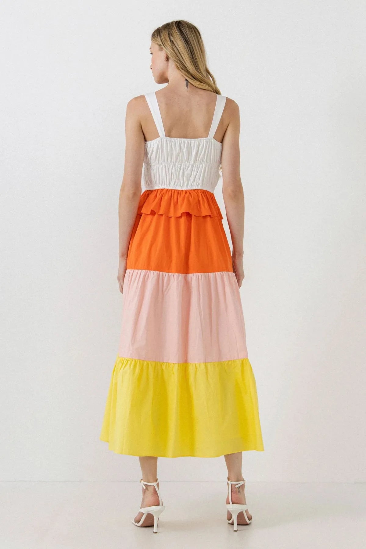 CONTRAST PLEATED PANELLED COTTON DRESS