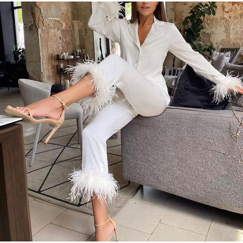 SATIN FEATHER LOUNGE SET