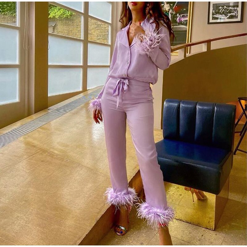 SATIN FEATHER LOUNGE SET