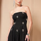 CRYSTAL EMBROIDERED FLARE MIDI DRESS