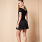 RIBBED ROSE BLACK PLEATED DRESS