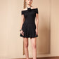 RIBBED ROSE BLACK PLEATED DRESS
