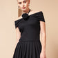 RIBBED ROSE BLACK PLEATED DRESS
