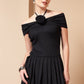 RIBBED ROSE BLACK PLEATED DRESS