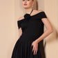 RIBBED ROSE BLACK PLEATED DRESS