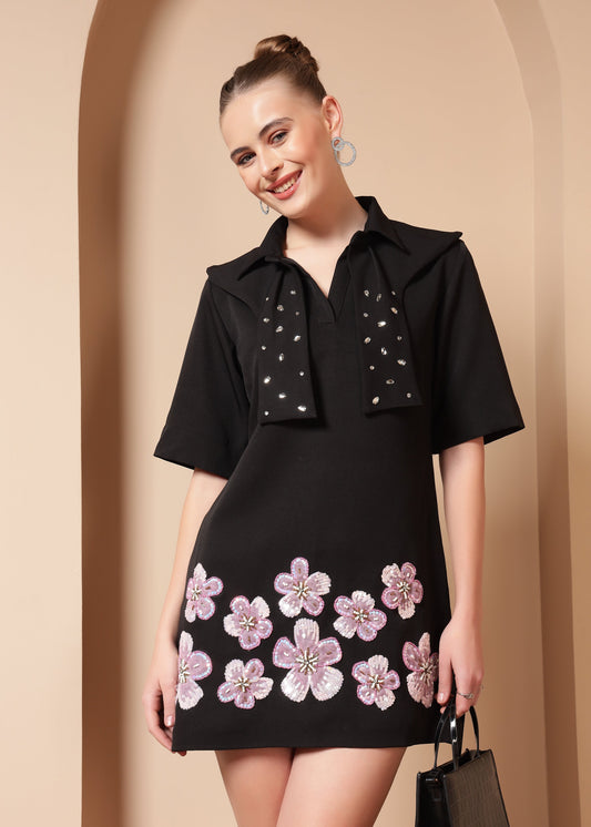 FLORAL EMBROIDERED A-LINE DRESS