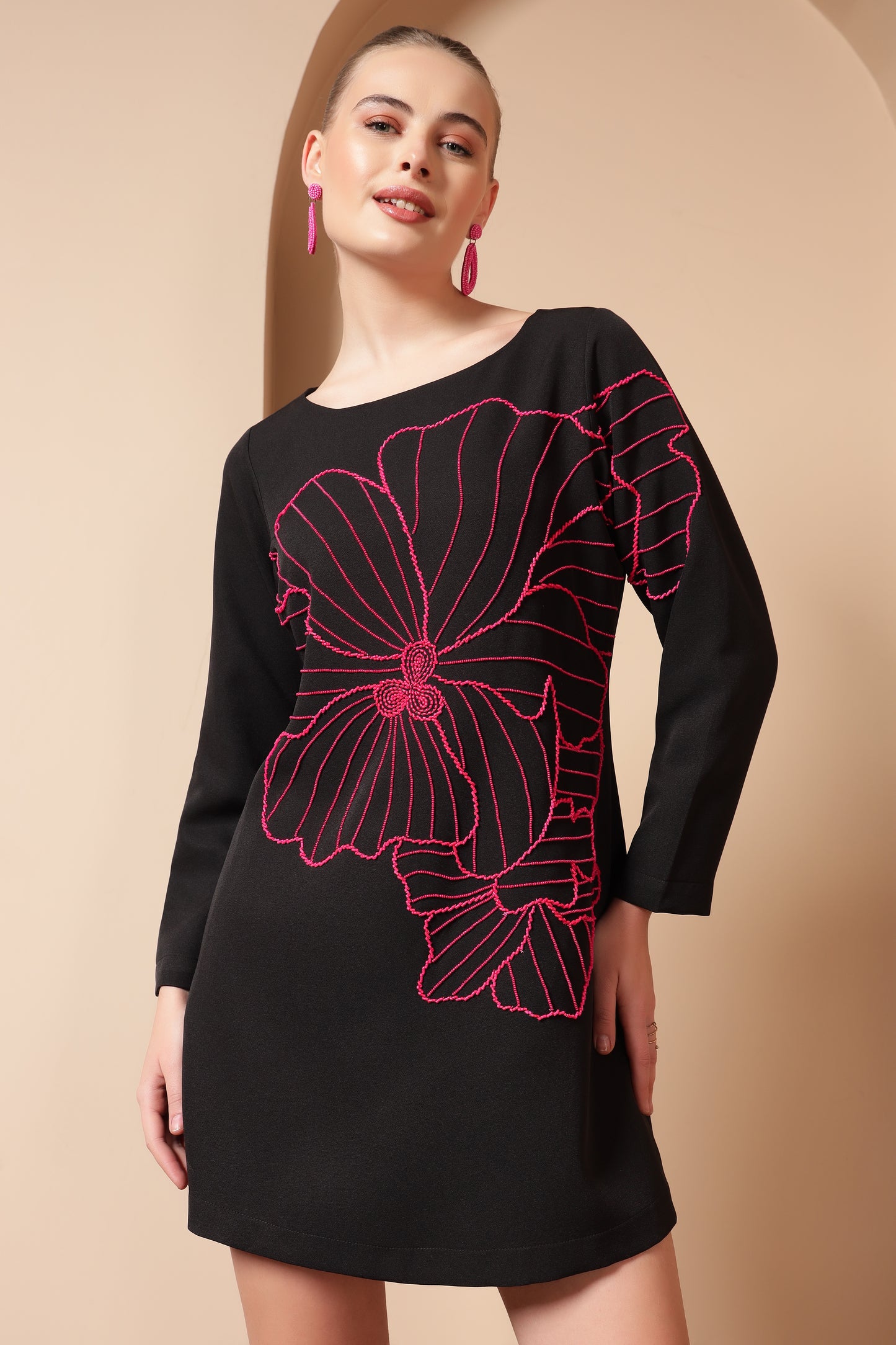 FLOWER EMBROIDERED A-LINE DRESS