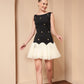BLACK & IVORY EMBELLISHED TULLE DRESS