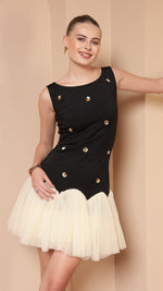 BLACK & IVORY EMBELLISHED TULLE DRESS