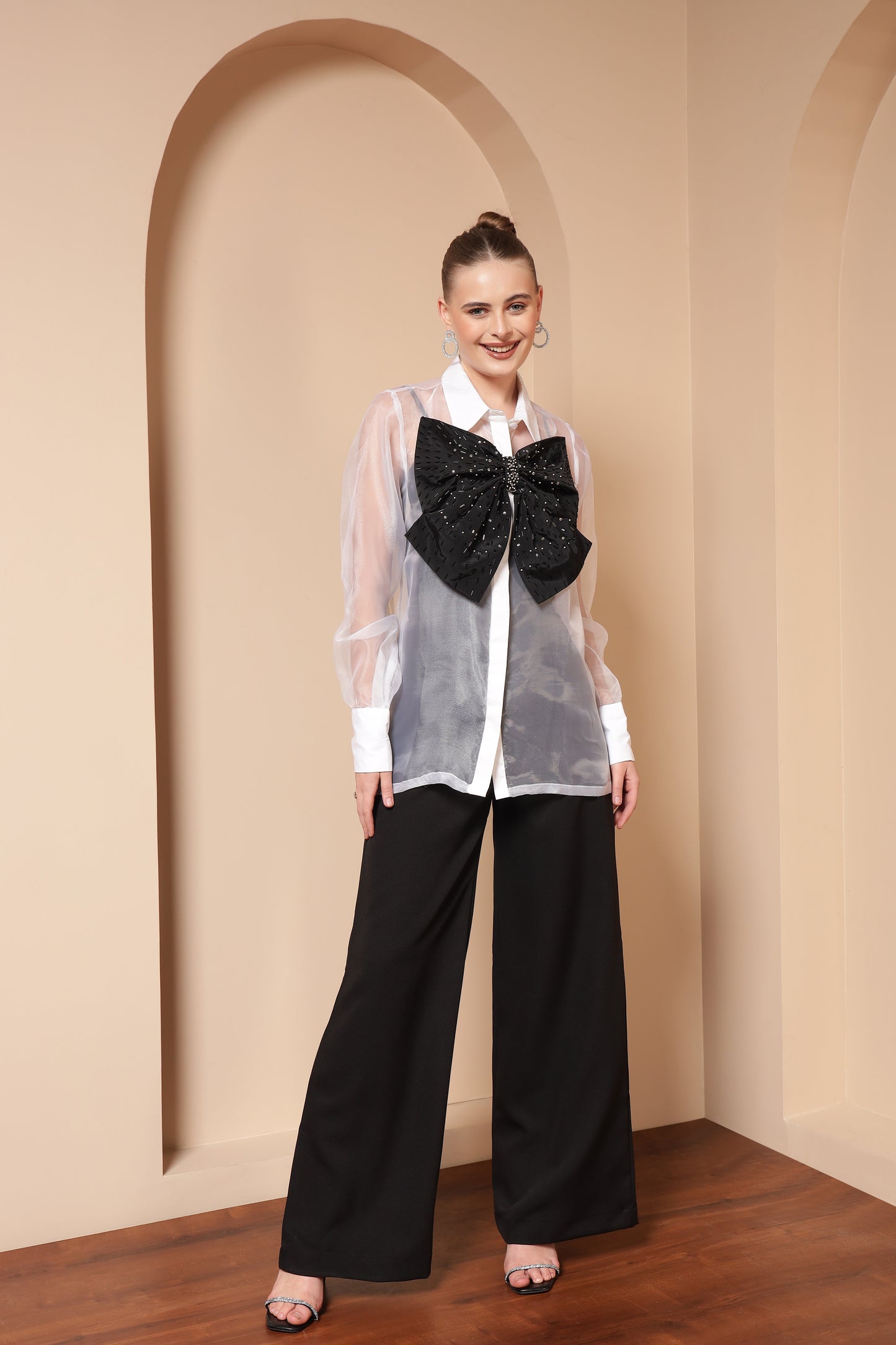 STATEMENT SHEER ORGANZA SHIRT WITH BOW