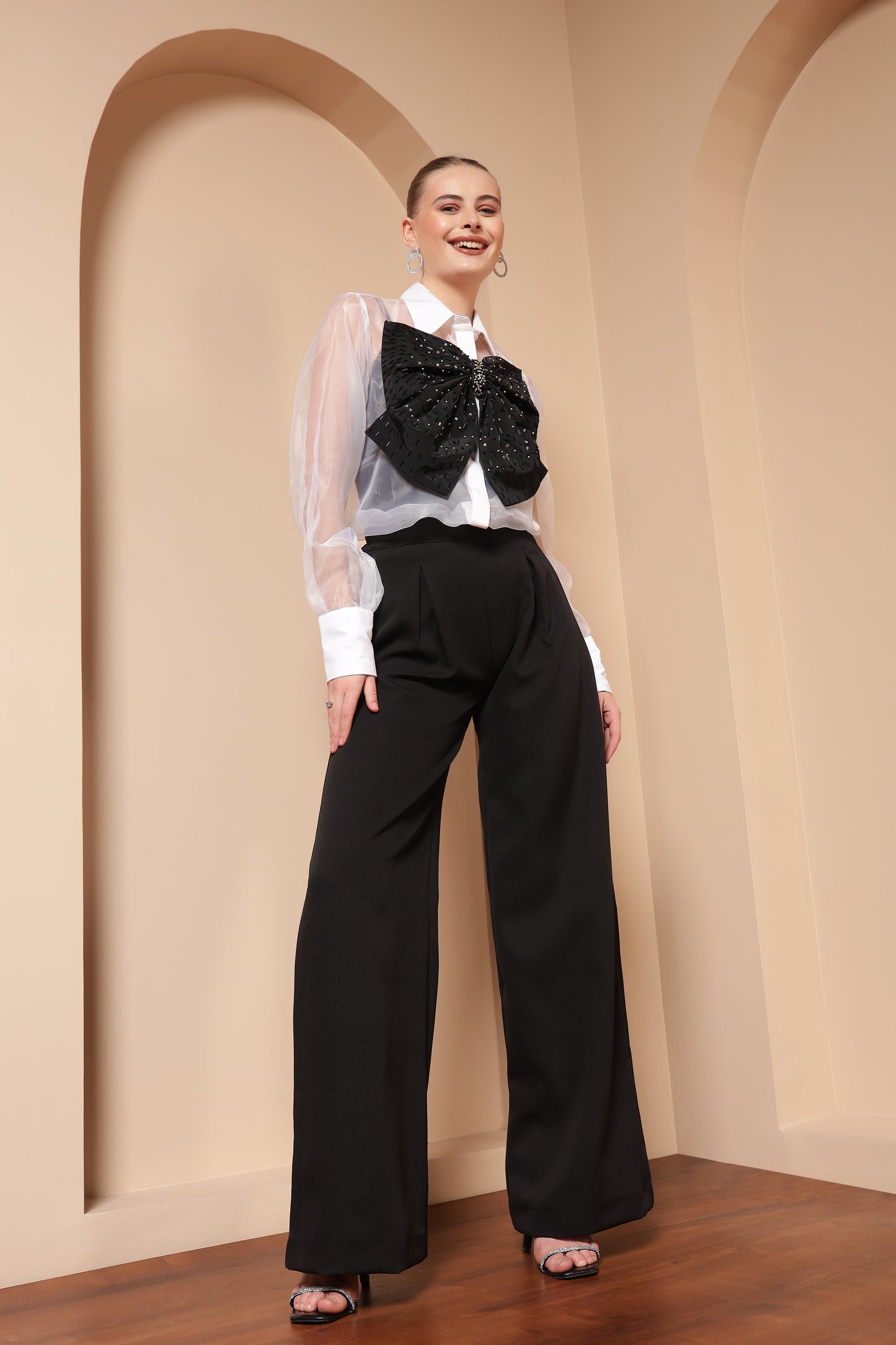 STATEMENT SHEER ORGANZA SHIRT WITH BOW