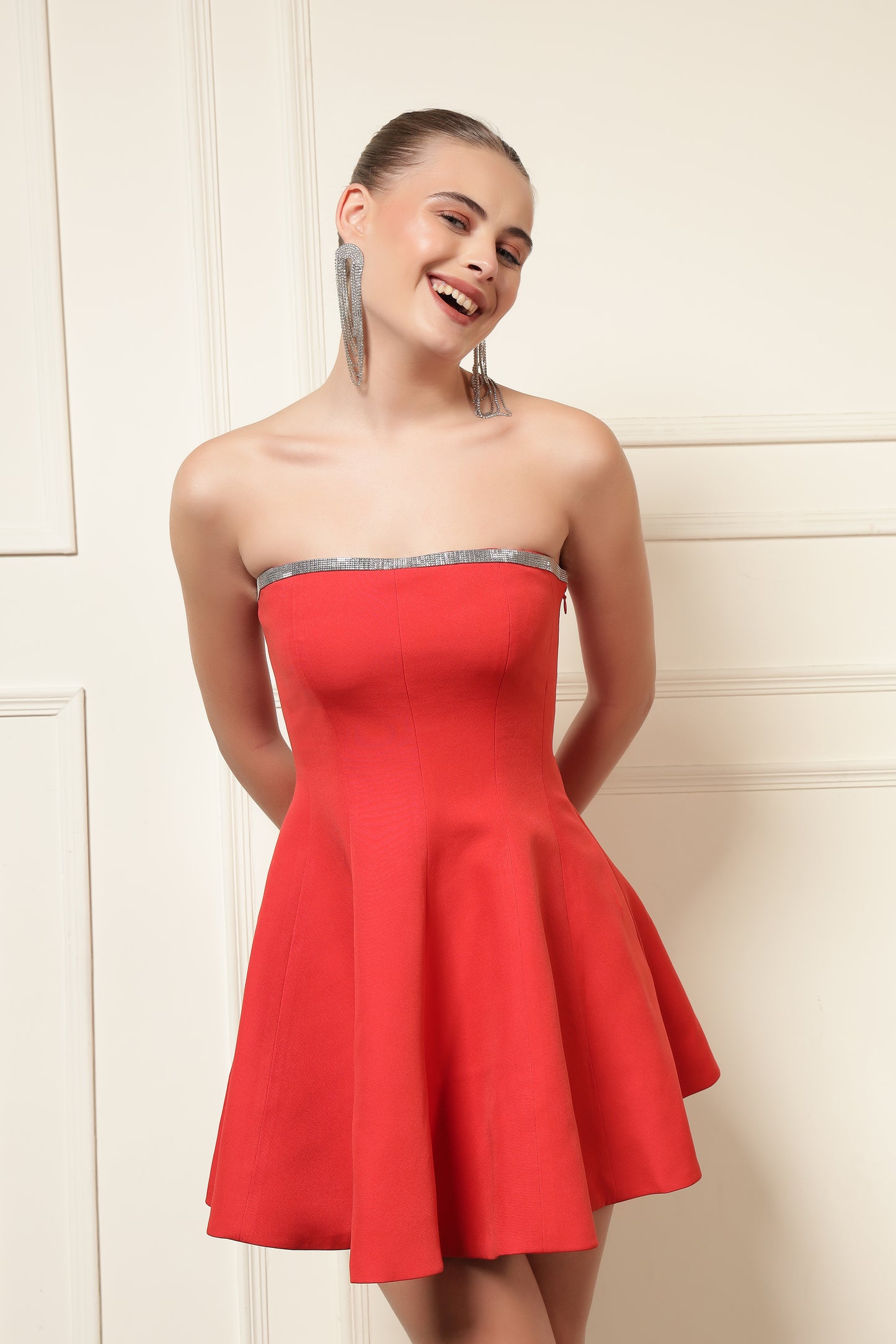 SCARLET STARLIGHT STRAPLESS MINI DRESS