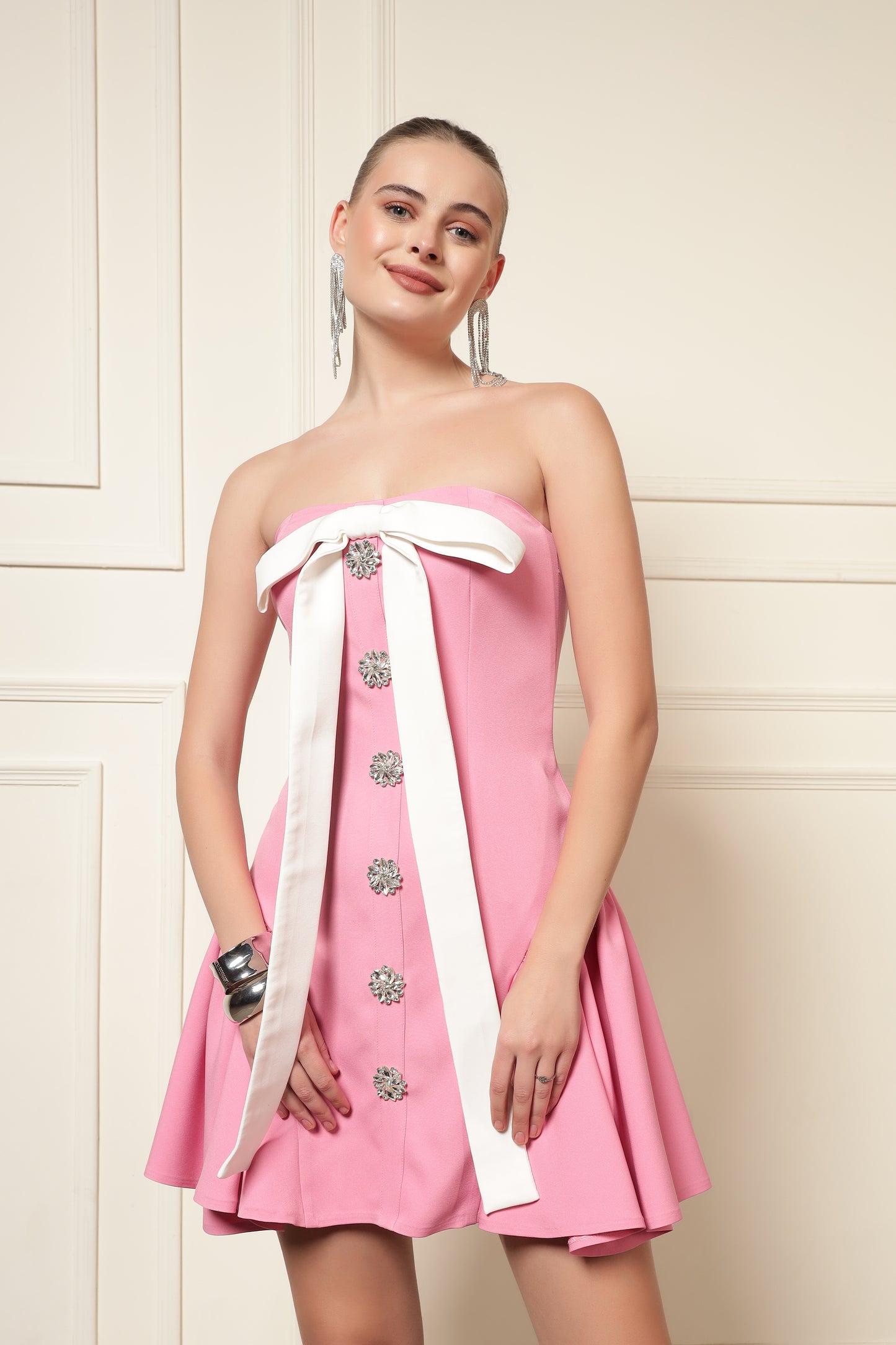 BLUSH ELEGANCE STRAPLESS MINI DRESS