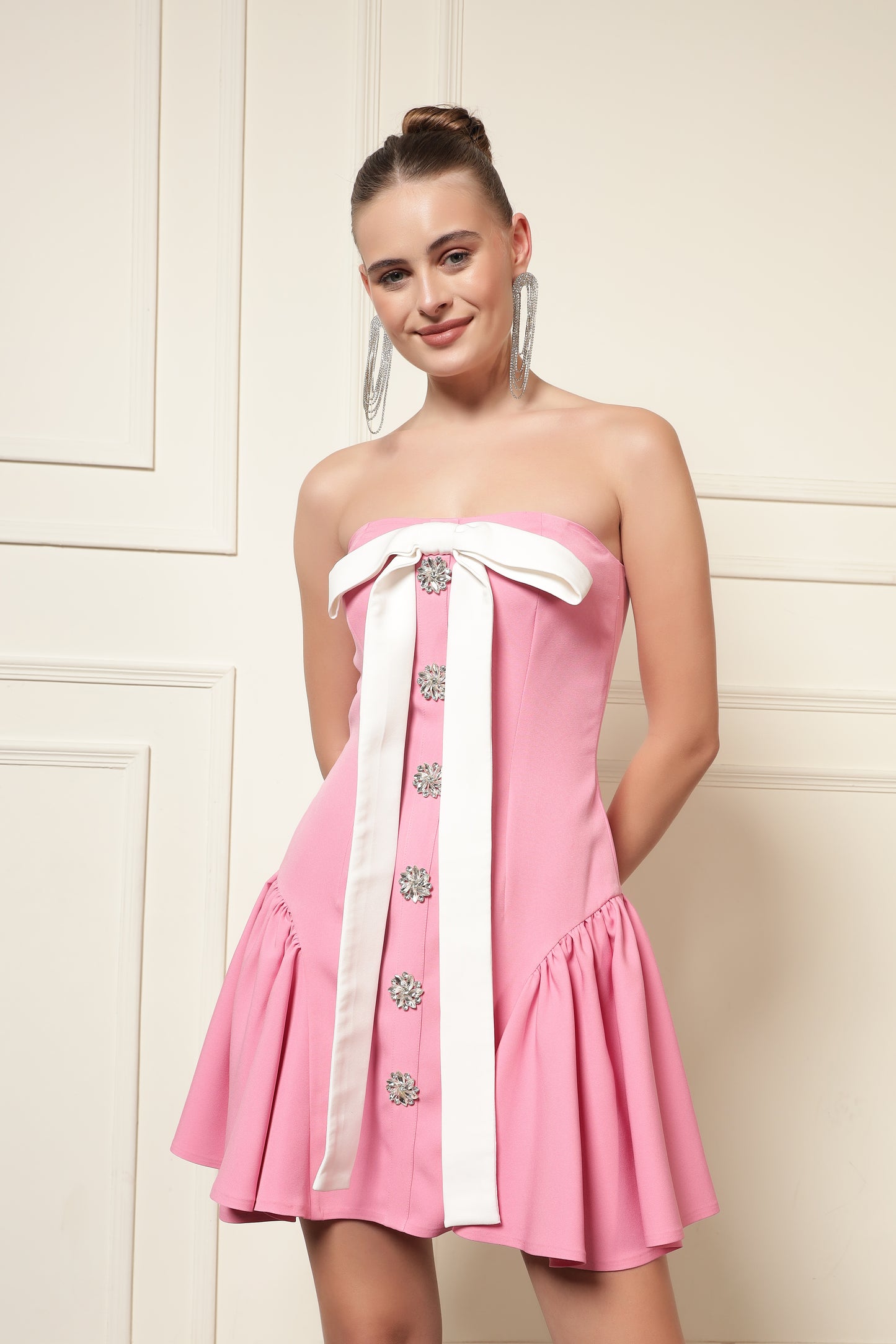 BLUSH ELEGANCE STRAPLESS MINI DRESS