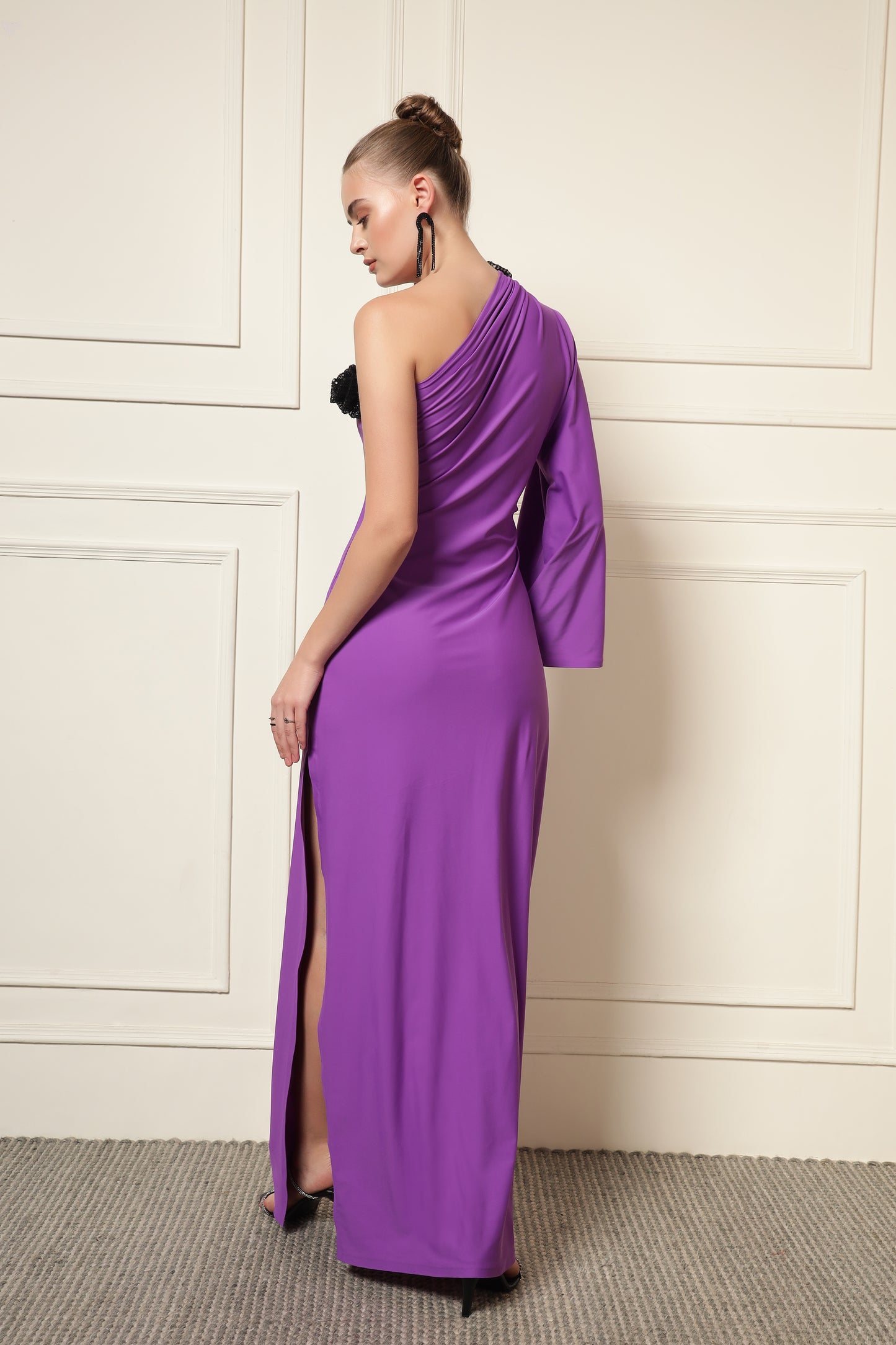 ONE SHOULDER MAXI ROSE DRESS