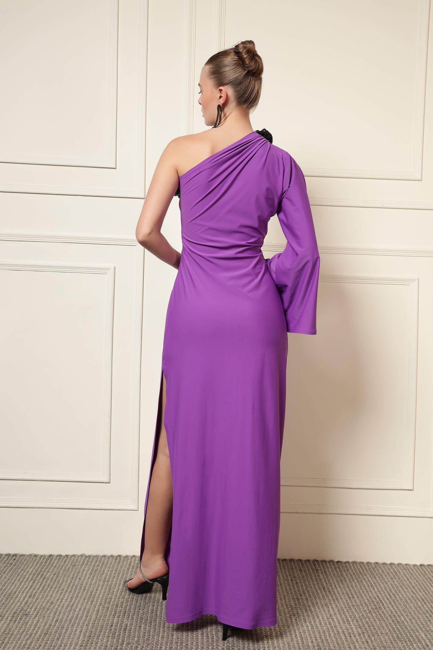 ONE SHOULDER MAXI ROSE DRESS
