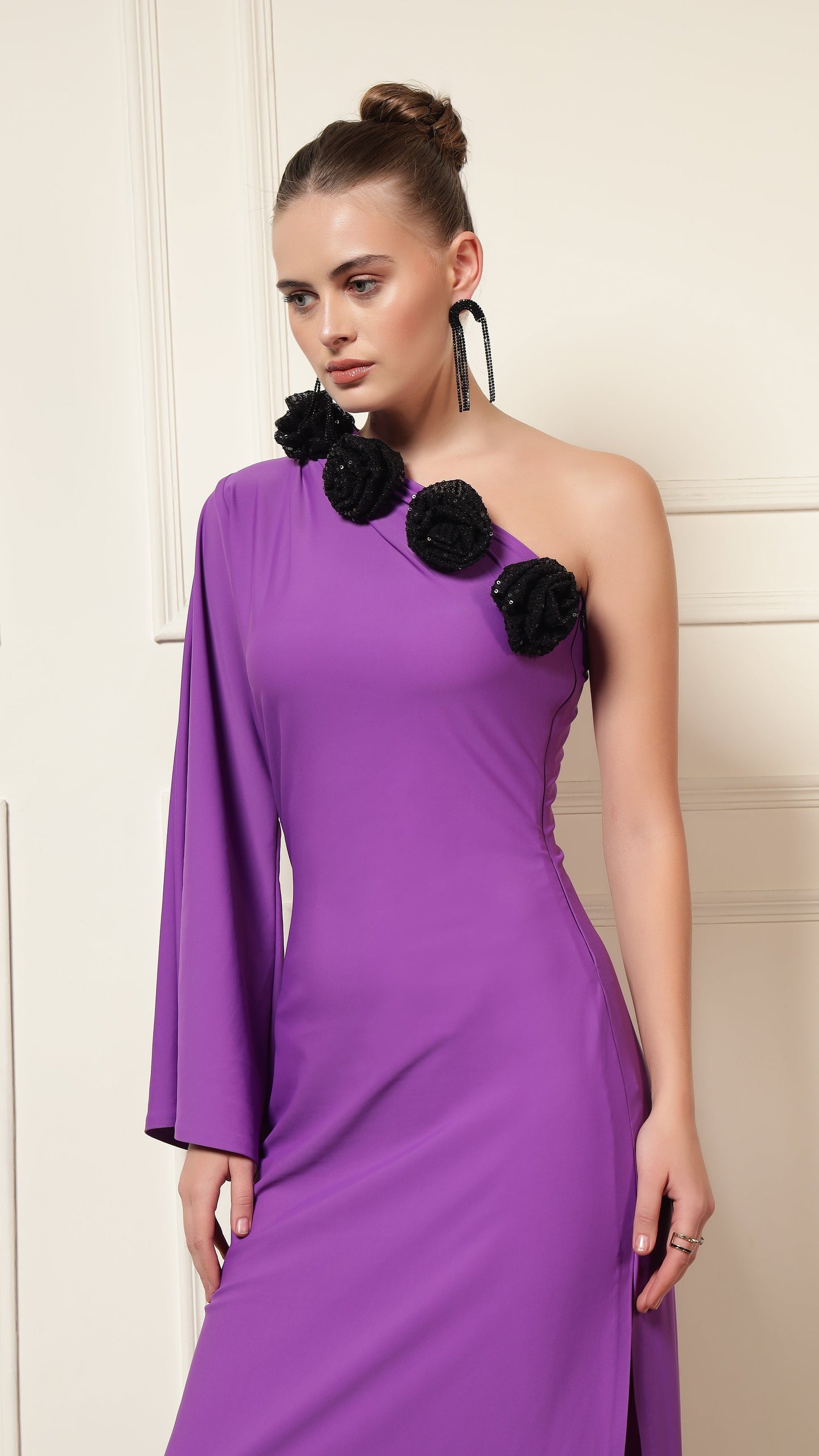 ONE SHOULDER MAXI ROSE DRESS